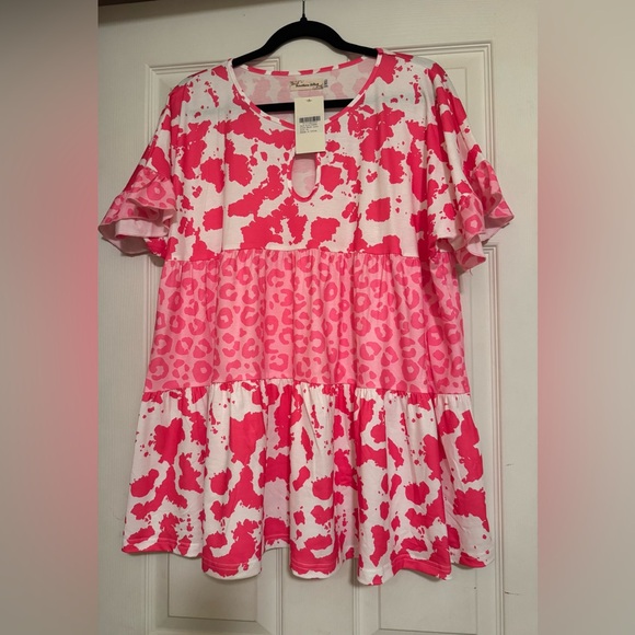 Southern Stitch XL Pink&white mixed pattern Babydoll top. NWT. Cute Top - Picture 2 of 5